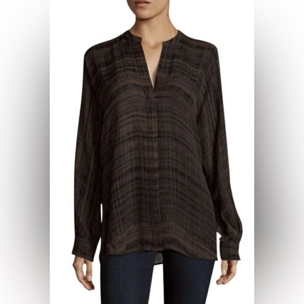 vince fern hazy abstract printed silk button up shirt